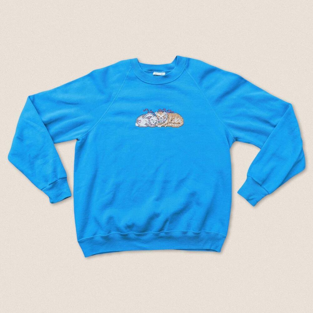 Vintage 90s Grandma‎ Sweater Sweatshirt Kitten Bunny Sweatshirt - Size XL